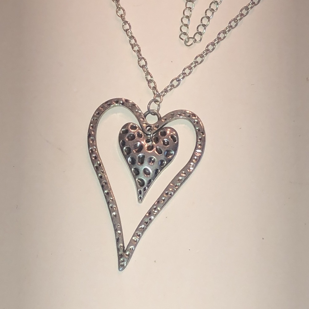 Silver Tone Heart Pendant Boho Necklace